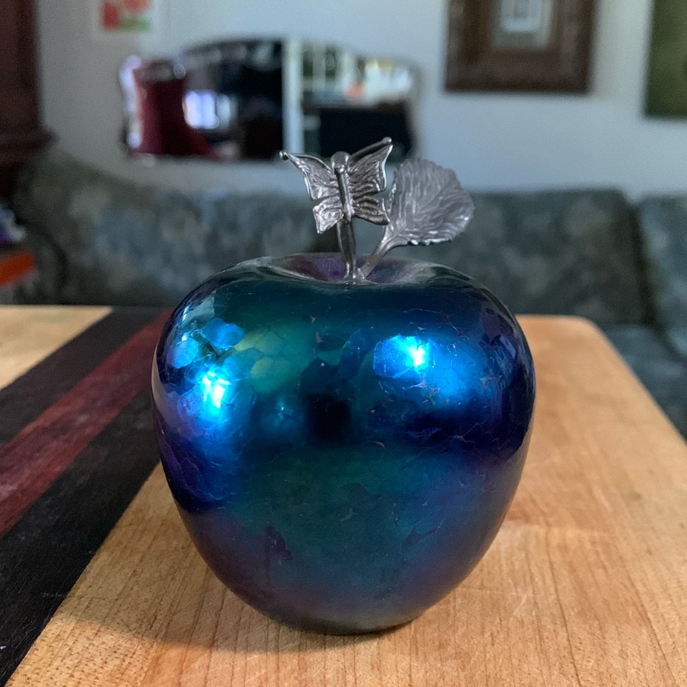 John Ditchfield Tiffany blown glass apple paperweight.